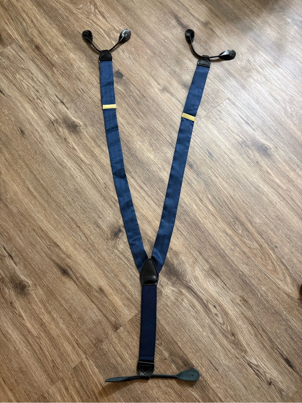 Calvin Klein Navy Blue Men's Y-Back Suspenders with Black Leather Tabs